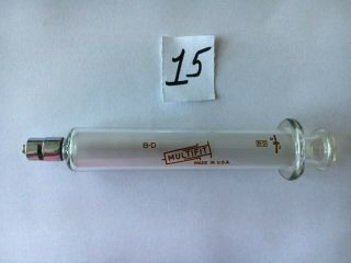 Vintage B - D Becton - Dickinson 10cc Glass medical Syringe Multifit metal tip 15 2