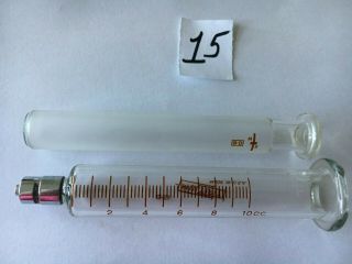 Vintage B - D Becton - Dickinson 10cc Glass medical Syringe Multifit metal tip 15 3