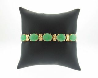Vintage Estate Green Jades Solid 18k Yellow Gold 7.  25 " Bracelet