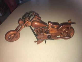 Vtg Solid Wood Movable Miniature Handcrafted Motorcycle Biker Figurine Toy L@@k