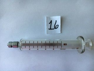 Vintage B - D Becton - Dickinson 10cc Glass Medical Syringe Multifit Metal Tip 16