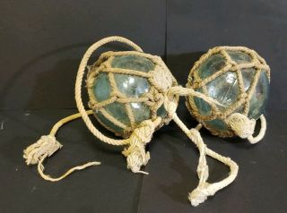 Vintage Japanese Glass Fishing Balls Aqua Blue Floats Buoy Nets