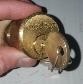 Vintage Medeco Brass Cylinder High Security Lock With Keys 5 Pin