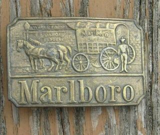 Vintage Solid Brass Marlboro Belt Buckle With Wells Fargo Horse And Carriage