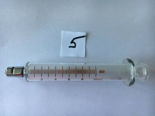Vintage B - D Becton - Dickinson 10cc Glass Medical Syringe Multifit Metal Tip 5