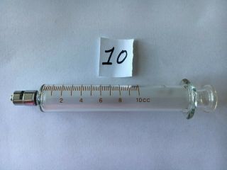 Vintage B - D Becton - Dickinson 10cc Glass Medical Syringe Multifit Metal Tip 10