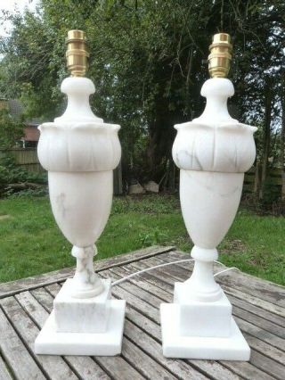 Stunning Heavy Vintage Carved White Marble Alabaster Table Lamps.