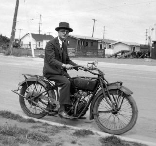 Vtg C.  1930 Orig Photo Film Negative Pre - War Indian (?) Scout Twin Motorcycle 3