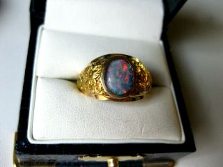 Vintage 10k/20k Yellow Gold Ring With Natural Australian Black Opal