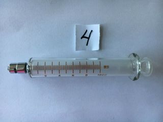 Vintage B - D Becton - Dickinson 10cc Glass Medical Syringe Multifit Metal Tip 4