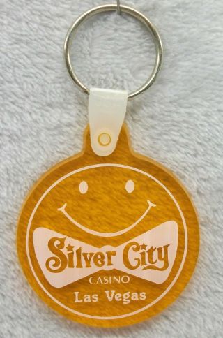 Vintage Silver City Casino Hotel Las Vegas Nevada Keychain Ring Fob Plastic Look