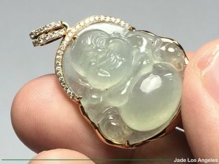 Happy Buddha Translucent Icy Jadeite Jade 18k Rose Gold Diamond Pendant 38.  22ct
