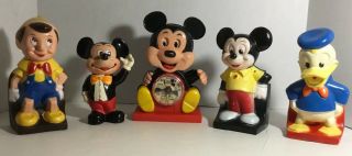 Vintage Mickey Mouse Clock,  Banks.  Donald Duck Bank,  Pinocchio Bank.