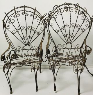 Set of Vtg Antique Wired Chair Wrought Iron Wire Metal 19 