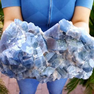 Very Fine Large 7 1/2 Inch Blue Rombahidral Calcite Crystal Cluster