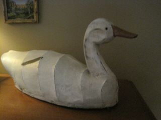 Duck Hunting Decoy Painted Canvas Over Wood Large Goose Primitive Decoy