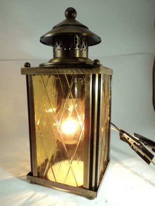Cool Antique Brass Exterior Lamp Lantern With Stained Glass Sconce Entrance " G "