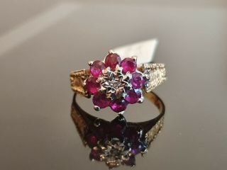 Vintage 18k Yellow Gold Ring With Diamonds & Ruby