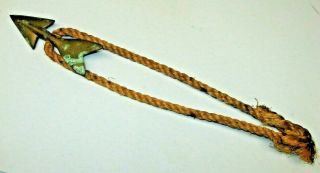 Antique Bronze Maritime Harpoon Tip With Rope And Green Verdigris