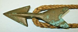 Antique Bronze Maritime Harpoon Tip with Rope and Green Verdigris 2
