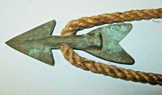 Antique Bronze Maritime Harpoon Tip with Rope and Green Verdigris 3
