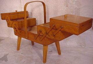 Vintage Design Dutch Wooden Accordian Sewing Jewelry Retro Box Storage Cabinet