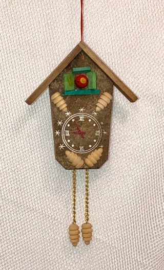 Vintage Steinbach Cuckoo Clock Wooden Wood Christmas Ornament Made In Germany