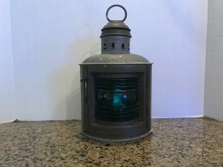 Rare Antique Perko Ship Oil Lantern W/ Burner - Greenlens