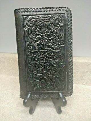 Vintage Tooled Black Leather Address/note Book 6 Ring 5 " X 8 "