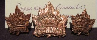 General List Canada Wwi/cef Trio Of Cap & Collar Badges Birks 1915 & 1916