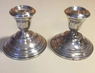 Vintage Mid Century Wallace 244 Sterling Silver Weighted Candle Holders 3.  5” 3