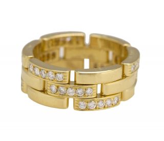Cartier Maillon Panthere 18k Yellow Gold Diamond 8mm Wide Band Ring Size: 56