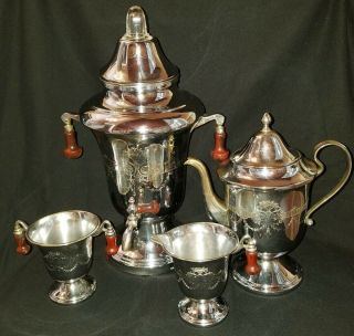Vtg Art Deco Farberware 80 Chrome Coffee Pot,  Percolator Urn,  Sugar & Creamer