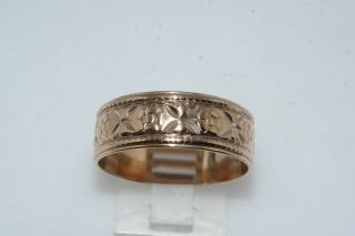 Antique Victorian Floral Pattern 10k Rosey Yellow Gold Band Ring Sz 10
