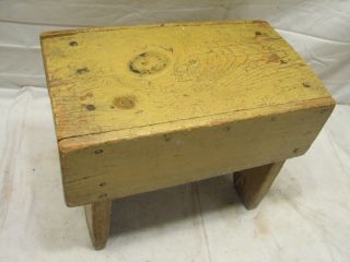 Antique Primitive Crude Wooden Foot Stool Bench Rest Farm Country Rough Top