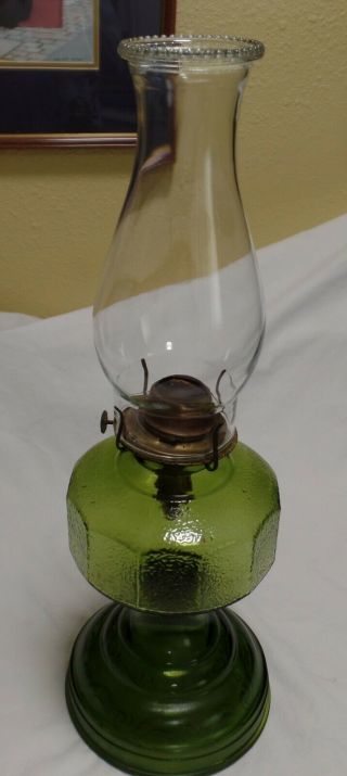 Vintage Eagle Green Pressed Glass 18 1/2 " Hurricane Oil Kerosene Light Lamp