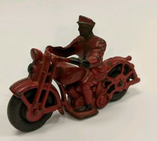 Vintage Hubley Cast Iron Patrol Motorcycle Bike With Policeman Rider