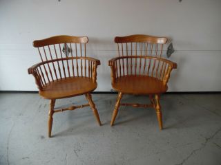 2 Vintage Nichols And Stone Wooden Captains Chair Claw Arms