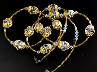 Vintage Necklace Large Crystal Glass Beads Gold Filagree Tube Beads Long Strand
