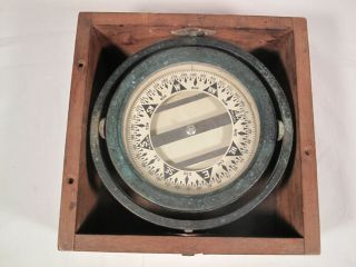 Antique Polaris Maritime Ships Compass in Wood Box M.  C.  Company boat navigation 2