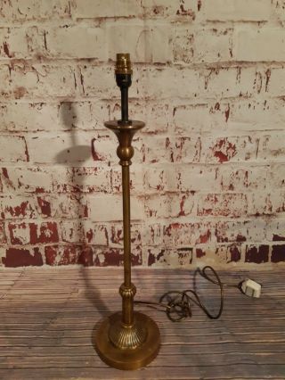 Old Large Antique Vintage Old Solid Brass Desk Table Lamp Light Column Plinth
