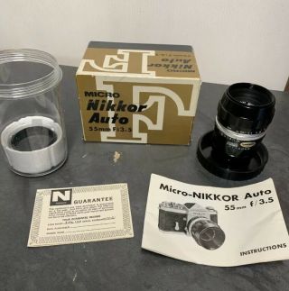 Vintage Nikon 55mm F/3.  5 Micro Nikkor Auto Non Ai Lens & M Attachment W/ Box
