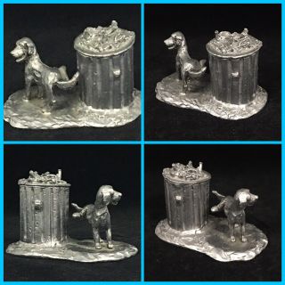 Vtg 1980s Michael Ricker Peeing Puppy Dog Solid Pewter Signed Statue Sculpture