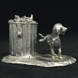 VTG 1980s Michael Ricker PEEING PUPPY DOG Solid Pewter Signed Statue Sculpture 3