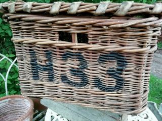 Antique Wicker Industrial Hotel Laundry Basket Wooden Ski ' s Circa 1930 ' s Storage 2