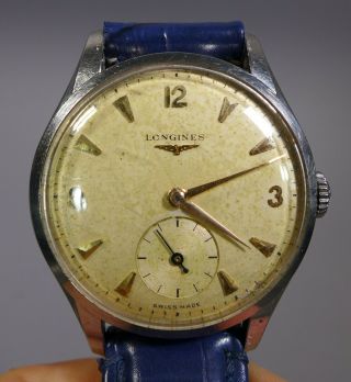 Vintage Swiss Made Longines Gents Stainless Steel Wrist Watch 12.  68z