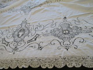 Stunning Antique/vintage Italian Reticella Lace Banquet Tablecloth
