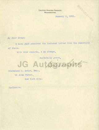 Elihu Root - U.  S.  Senator,  York - Signed Letter (tls) - 1911