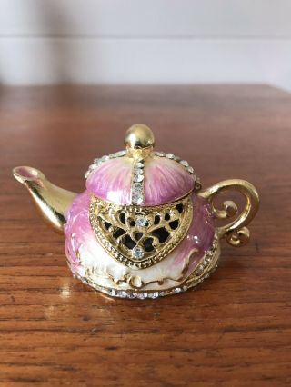 Vintage Miniature Kitsch Metal And Stone ? Teapot Diamante