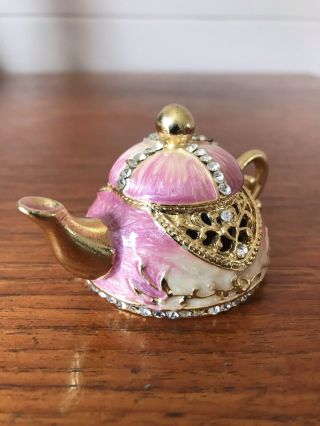 Vintage Miniature Kitsch Metal And Stone ? Teapot Diamante 2